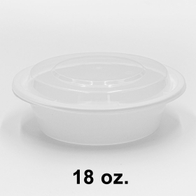 HT 18 oz. 圆形白色塑料餐盒套装 (018) - 150套/箱