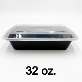 [团购40箱] 32 oz. 长方形黑色塑料餐盒套装 (878) - 150套/箱
