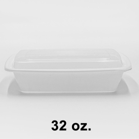 [Bulk 30 Cases] 32 oz. Rectangular White Plastic Container Set (878) - 150/Case