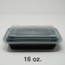 16 oz. 长方形优质黑色塑料餐盒套装 (8168) - 150套/箱
