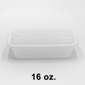 16 oz. 长方形加厚白色塑料餐盒套装 (8168) - 150套/箱
