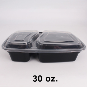 [团购30箱] SR 30 oz. 长方形黑色塑料两格餐盒套装 (8288) - 150套/箱