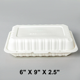 [Bulk 30 Cases] Rectangular White Plastic 1-Compartment Hinged Food Container 6