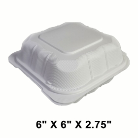 [Bulk 30 Cases] Square White Plastic Hinged Food Container 6