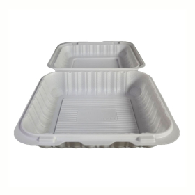 Square White Plastic 1-Compartment Hinged Food Container 8