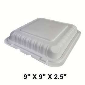 [Bulk 20 Cases] Square White Plastic 3-Compartment Hinged Food Container 9