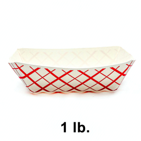 长方形红格白底纸质餐盘 1 lb. - 1000/箱