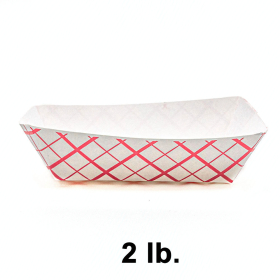 Rectangular Red Check Paper Food Tray 2 lb. - 1000/Case