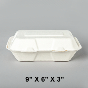 AHD 205 Rectangular White Compostable Hinged Container 9" X 6" - 200/Case