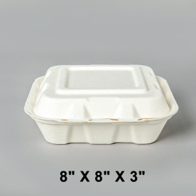 AHD Square White 3 COMP. Compostable Hinged Container 8