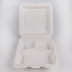 Kari-Out 993W Square White Plastic 3-Compartment Hinged Food Container 9