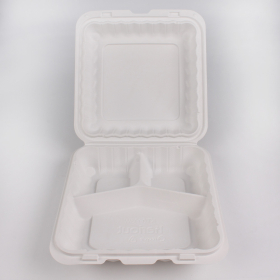993W 正方形白色塑料三格环保餐盒 9