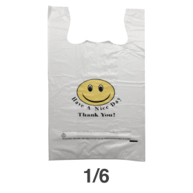 1/6 Smile Face White Plastic T-Shirt Bag - 170/Case