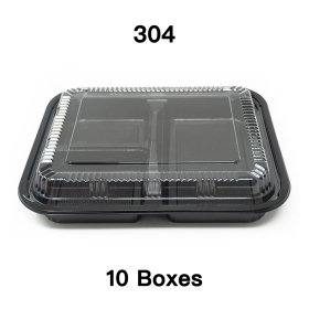 [团购10箱] 304 长方形黑色塑料便当盒套装 9 3/8