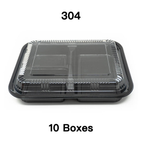 [Bulk 10 Cases] 304 Rectangular Black Plastic Bento Box Set 9 3/8