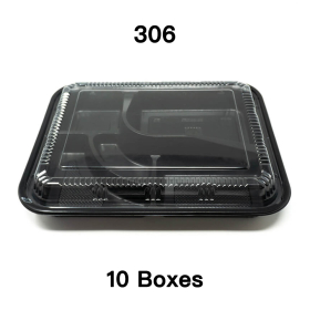 [Bulk 10 Cases] 306 Rectangular Black Plastic Bento Box Set 10 1/2