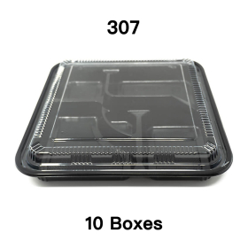 [Bulk 10 Cases] 307 Square Black Plastic Bento Box Set 10 5/8