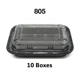 [团购10箱] 805 长方形黑色塑料餐盒套装 5 1/2