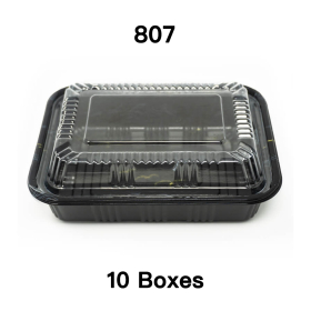 [团购10箱] 807 长方形黑色塑料餐盒套装 6 1/2