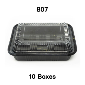 [Bulk 10 Cases] 807 Rectangular Black Plastic Lunch Box Set 6 1/2