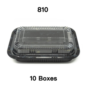 [Bulk 10 Cases] 810 Rectangular Black Plastic Lunch Box Set 7 1/4