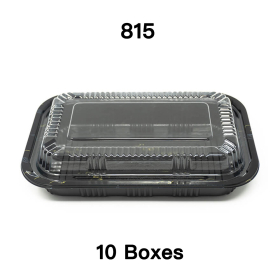 [Bulk 10 Cases] 815 Rectangular Black Plastic Lunch Box Set 8