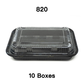 [团购10箱] 820 长方形黑色塑料餐盒套装 8 3/8