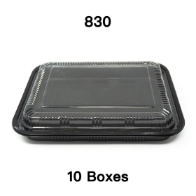 [团购10箱] 830 长方形黑色塑料餐盒套装 10 1/2