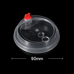 90 PP Clear Injection Lid with Red Heart Stopper - 1000/Case