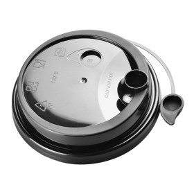 90 PP Black Injection Lid w/ Attached Stopper - 1000/Case