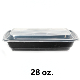 28 oz. AHD006 长方形黑色塑料餐盒套装 - 150套/箱