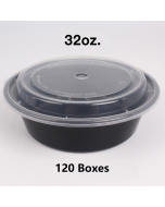 [Bulk 120 Cases] 32 oz. Round Black Plastic Container Set (729) - 150 Set/Case