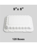 [Bulk 120 Cases] PP206 Rectangular White Plastic Hinged Food Container 9" X 6" - 150/Case
