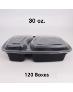 [团购120箱] SR 30 oz. 长方形黑色塑料两格餐盒套装 (8288) - 150套/箱