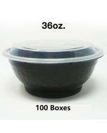 [Bulk 100 Cases] 36 oz. Round Black Plastic Container Set - 150 Set/Case