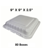[Bulk 80 Cases] Square White Plastic 3-Compartment Hinged Food Container 9" X 9" X 2.5" - 150/Case