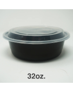32 oz. Round Black Plastic Deli Container Set - 150/Case