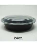 24 oz. Round Black Plastic Deli Container Set - 150/Case