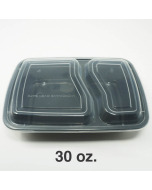 30 oz. 2 Comp. Rectangular Black Plastic Deli Container Set - 150/Case