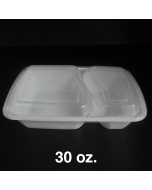 30 oz. 2 Comp. Rectangular White Plastic Deli Container Set - 150/Case