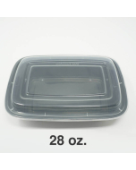 28 oz. Rectangular Heavy Duty Black Plastic Food Container Set - 150/Case