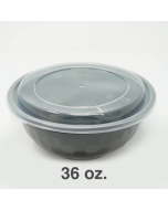 SD 36 oz. Round Black Plastic Food Container Set (036) - 150/Case