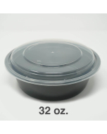 SD 32 oz. Round Black Plastic Food Container Set (729)- 150/Case