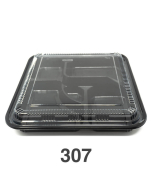 307 正方形黑色塑料便当盒套装 10 5/8" X 10 5/8" X 1 1/2" - 100套/箱