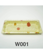 W001 Rectangular White Plastic Sushi Tray Container Set 8 3/4" X 3 3/4" X 7/8" - 400/Case