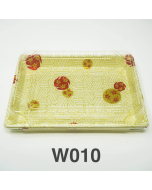 W010 Rectangular White Plastic Sushi Tray Container Set 7 3/8" X 5 1/8" X 7/8" - 360/Case