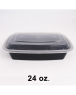 24 oz. Rectangular Premium Black Plastic Container Set - 150/Case