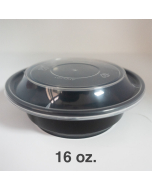 16 oz. AHD Round Black Plastic Container Set (718) - 150/Case