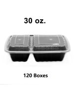 [团购120箱] FT 30 oz. 长方形黑色塑料两格餐盒套装 (8288) - 150套/箱