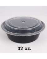 [Bulk 30 Cases] Round Black Plastic Container Set 32 oz. (729) - 150/Case